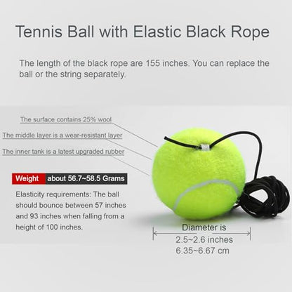 Q&F Tech Tennis Ball with String/Tennis Training Rebound Ball, Tennis Ball of Portable Tennis Equipment for Self-Practice, Solo Tennis Training Replaced Ball with Elastic Black Rope - color: Yellow X2