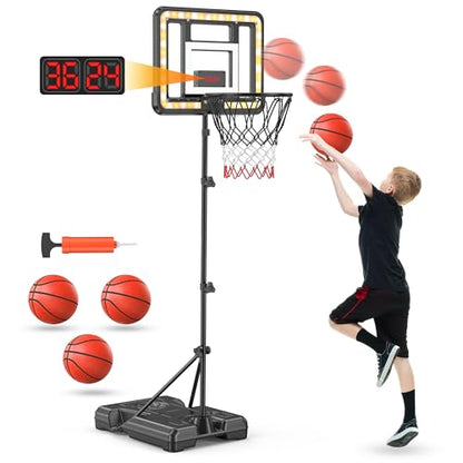 Kids Indoor Basketball Hoop with Scoreboard & Timer,Toddler Adjustable Height Basketball Goal Toy for Outdoor Backyard,Sports Game Play