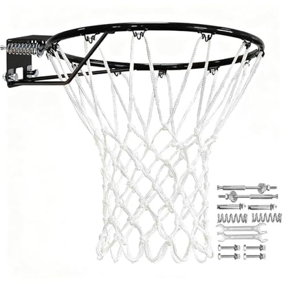 Heavy Duty Replacement Basketball Rim - 18" Solid Steel with Heavy-Duty Net, Pro-Grade Basketball Hoop Rim, Wall-Mount & Hoop Replacement, Double Spring Basketball Hoop Rim & Complete Installation Kit