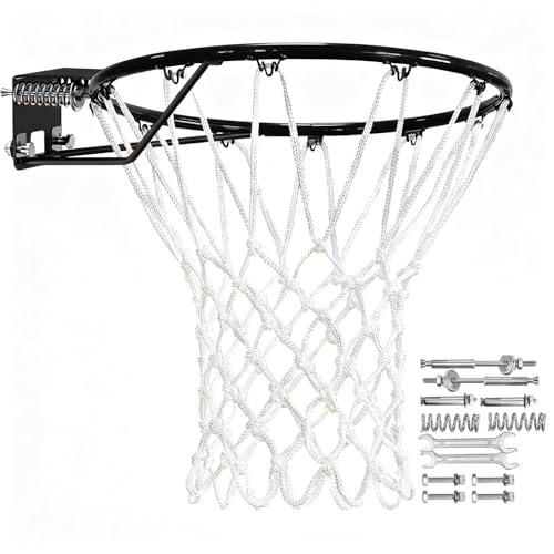 Heavy Duty Replacement Basketball Rim - 18" Solid Steel with Heavy-Duty Net, Pro-Grade Basketball Hoop Rim, Wall-Mount & Hoop Replacement, Double Spring Basketball Hoop Rim & Complete Installation Kit