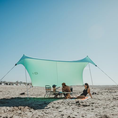 Neso Grande Portable Beach Tent Sun Shelter - Lightweight Beach Shade Canopy - Easy Setup for Family Outings - Patented Reinforced Corners - UPF 50+ Sun Protection - 7ft Tall, 9 x 9ft - color: Seafoam