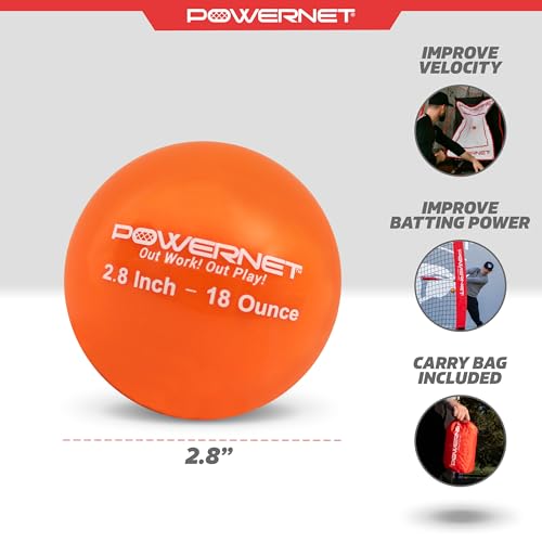 PowerNet Weighted Baseballs for Hitting Training, Baseball Training Equipment for Throwing & Batting, Build Muscle & Strength, 6 Balls 2.8" 12-20 oz - color: 18 Oz - Orange