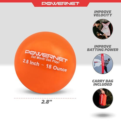 PowerNet Weighted Baseballs for Hitting Training, Baseball Training Equipment for Throwing & Batting, Build Muscle & Strength, 6 Balls 2.8" 12-20 oz