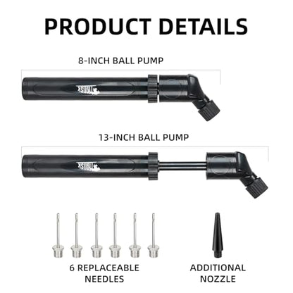 Tigrisk® Ball Pump for Sports Balls - Hand Pump for Soccer Football Volleyball Water Polo Rugby Exercise Sports Ball, Portable Air Pump with 6 Needles and 1 Nozzle