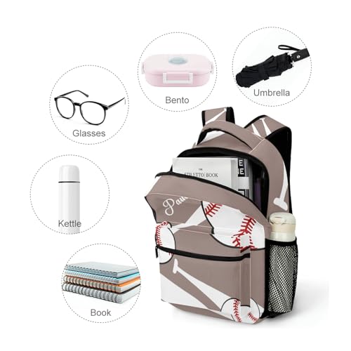 Baseball Sport Brown Personalized School Backpack for Teen Kid-Boy/Girl Primary Daypack Travel Bookbag - color: Option 21