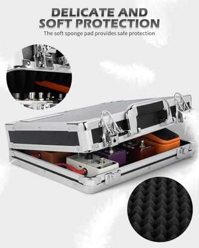 STRICH Guitar Pedal Case MINI+14, 14.96" x 11.02" x 3.94" Aluminum Locking Effect Pedal Case with Mounting Tape, Compatible with Single Pedals & Multi-Effects - size: MINI+ 14"