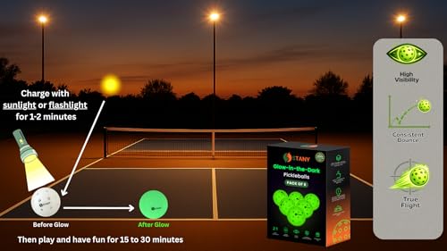 STANY Glow-in-the-Dark Pickleball Balls, Luminous, USAPA Standard, Indoor/Outdoor, 40 Holes, Ultra Visible, Nighttime Play, Unique Gift for Pickleball Lovers –6 Pack, Glows Green