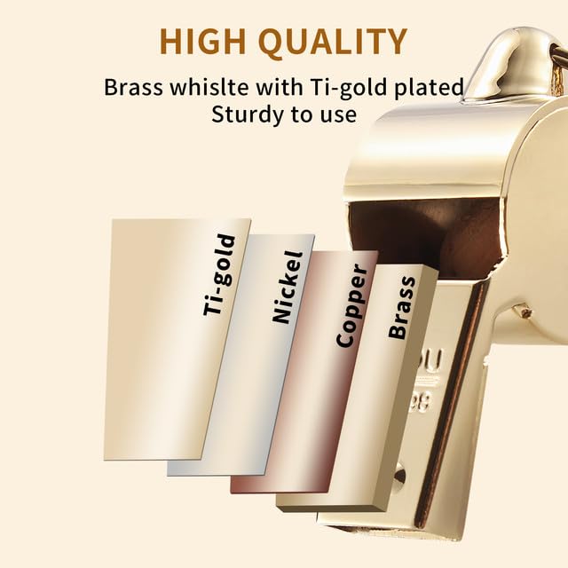 HUTOU L4820 Whistle, Brass Coach Sports Whistle with Lanyard, Loud Crisp Sound Whistle Ideal for Coaches, Referees, and Officials