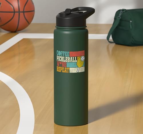 Funny Pickleball Paddle Just One More Game Stainless Steel Insulated Water Bottle - color: Dark Green