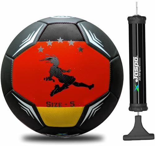 jaspo Soccer Champ Football, TPU Material, Machine Stitched, Size 5, Under 12 Years Age Group, 6 to 8 Lbs Inflation Football,Pump, Germany Black