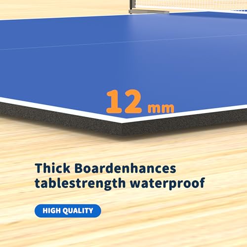 8X4 FT Ping Pong Table Top, Foldable Table Tennis Table for Billiard and Pool Tables, Indoor Table Tennis Conversion Top with Net & Premium Foam Padding - Perfect for Family Game Rooms - color: Blue