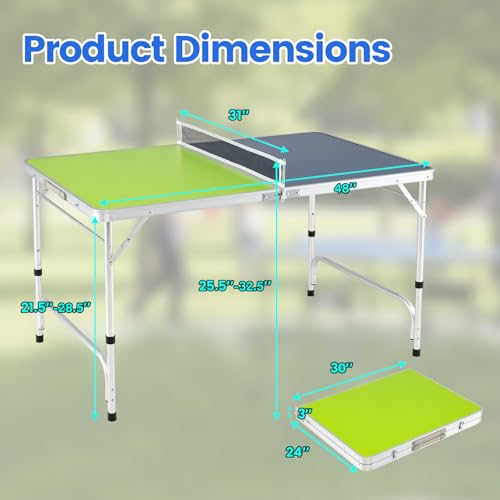 Goplus Foldable Ping Pong Table, 100% Preassembled, Table Tennis Table with Net, 2 Paddles, Ping Pong Balls, Portable Table Tennis Game Set for Indoor Outdoor - style: Blue&Green-48''