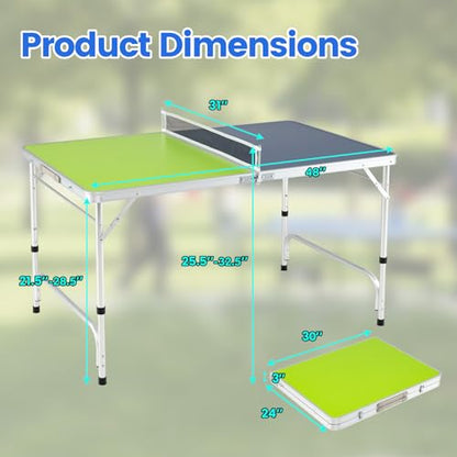 Goplus Foldable Ping Pong Table, 100% Preassembled, Table Tennis Table with Net, 2 Paddles, Ping Pong Balls, Portable Table Tennis Game Set for Indoor Outdoor - style: Blue&Green-48''