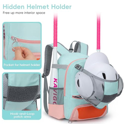 KAVIGOR 2026 Youth Baseball & Softball Bag | Ultra-Light Tball Backpack with Shoe Compartment & Helmet Holder | Skin-Soft Fabric