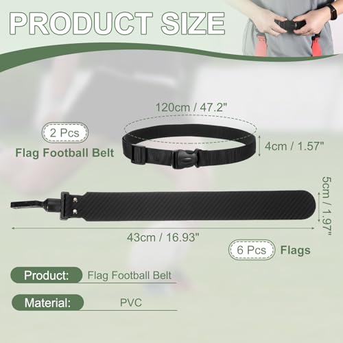 Flag Football Set, Adjustable Flag Football Belt with 1 Belt and 3 Flags Easy Tear Away - color: Black