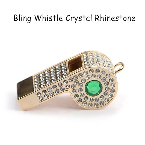 Metal Chain Rhinestone Whistle, Necklace Whistle, Suitable for Coaches, Referees,Lifeguard, Sports Activities (Gold) - color: Green