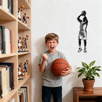 Paquesta Basketball Wall Decor Metal Art Wall Mounted Basketball Hoop Sculpture with Soccer Player Styles, Basketball Gifts for Boys, Men ，Basketball Room Decor