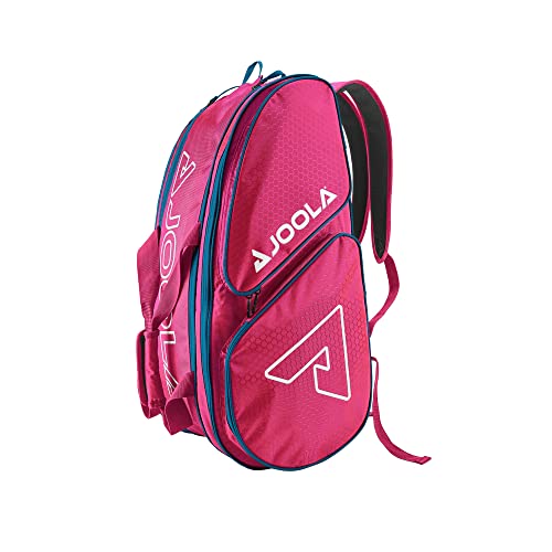 JOOLA Tour Elite Pro Pickleball Bag – Backpack & Duffle Bag for Paddles & Pickleball Accessories – Thermal Insulated Pockets Hold 4+ Paddles - Includes Fence Hook - color: Hot Pink/Blue