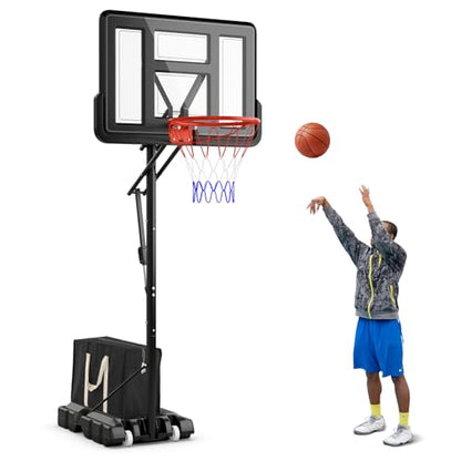 Goplus Portable Basketball Hoop Outdoor, 10FT Basketball Goal w/ 44'' Shatterproof Backboard, Easy Adjust Height, Fillable Base, Free Weight Bag for Teens Adults Driveway Backyard - style: 7.9-10FT, 6-Level