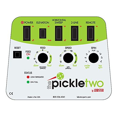 Lobster Sports Pickleball Machine – Full-Featured – Adjustable Topspin, Backspin, & Lobs, Random Oscillation, Ball Speed (20-60MPH), Lightweight & Portable, Holds 125 Balls, with Multi-Function Remote - style: The Pickle Two