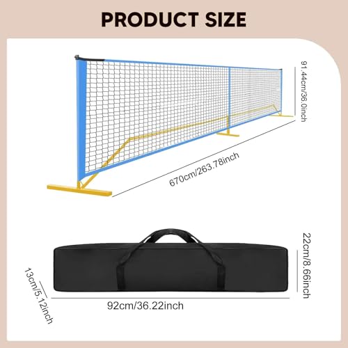 Pickleball Net Portable Pickleball Net System 22FT Regulation Practice Net Polyester Oxford Cloth Metal Construction Easy Assembly Suitable for