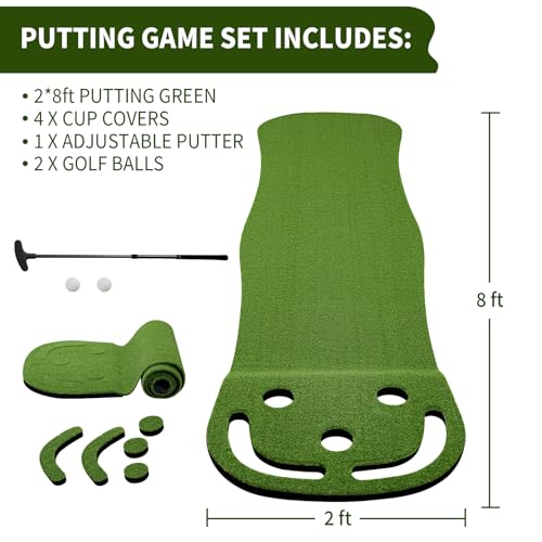 Wekin Indoor Putting Green,2x8ft Artificial Turf Putting Green with Adjustable Putter, 2 Balls, Perfect Golf Putting Game Mat for Home,Party,Office