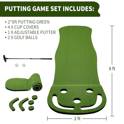 Wekin Indoor Putting Green,2x8ft Artificial Turf Putting Green with Adjustable Putter, 2 Balls, Perfect Golf Putting Game Mat for Home,Party,Office