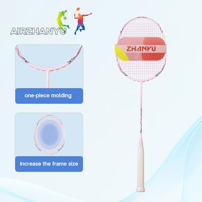 Badminton Rackets,Badminton Racket Set,Both Offensive and Defensive,Composite Carbon Ultra Light 82g Professional Training Racket,Including 2 Rackets,2 Shuttlecocks,and 1 Bag - color: 021-pink