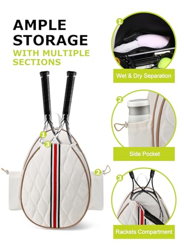 Tennis Bags Holds 2 Rackets for Women & Men, Tennis Backpack Crossbody & Shoulder Racket Bag, Insulated Pocket, Pickleball Bags for Women, Men and Youth