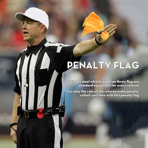 VKT 3Pcs Referee Set Football Yellow & Red Penalty Flags and Stainless Steel Whistle for Soccer Ref Umpire Coaches Halloween - color: Yellow