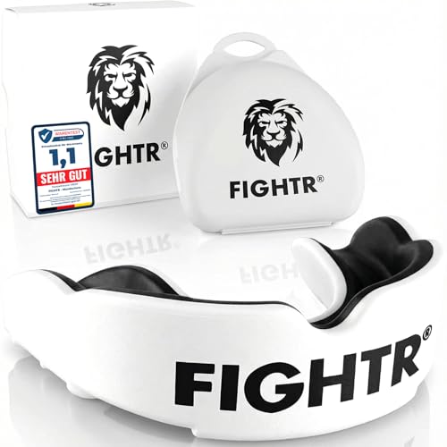 FIGHTR® Premium Mouth Guard - for Excellent Breathing & Easy to fit | Sports Mouth Guard for Boxing, MMA, Football, Lacrosse, Hockey and Other Sports | incl. hygienic Box - color: White/Black, size: 1 Set