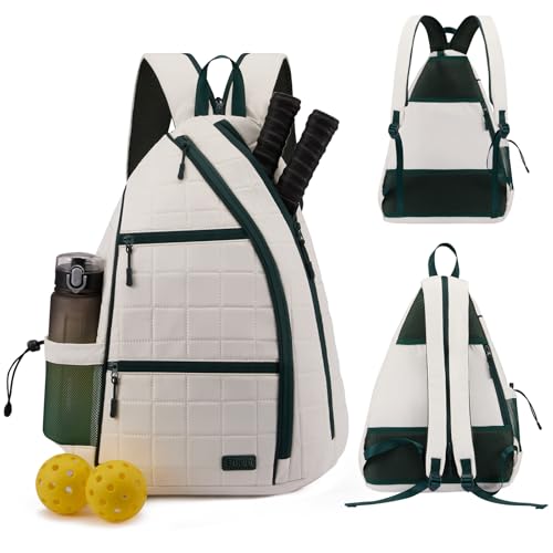Women's Pickleball Backpack - Quilted Crossbody Sling Bag for Tennis & Pickleball Paddle - color: Beige Green, size: Medium
