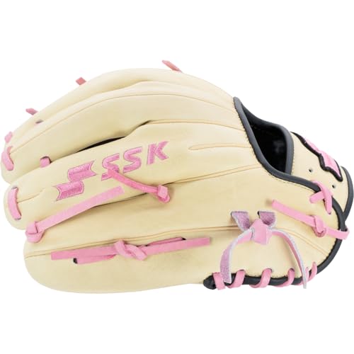 SSK Z5 Craftsman Infield Baseball Glove – 11.25” - 11.5” - 11.75” - 12” – Right & Left Hand Throw - color: Camel/Black/Pink, size: 11.5" - Right Hand Throw