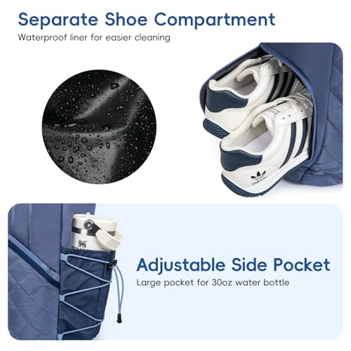 Pickleball Tote Bag for Women with Fence Hook, Quilted Pickleball Bag Holds 3-4 Paddles with Shoe Compartment & Wet Pocket - color: Blue