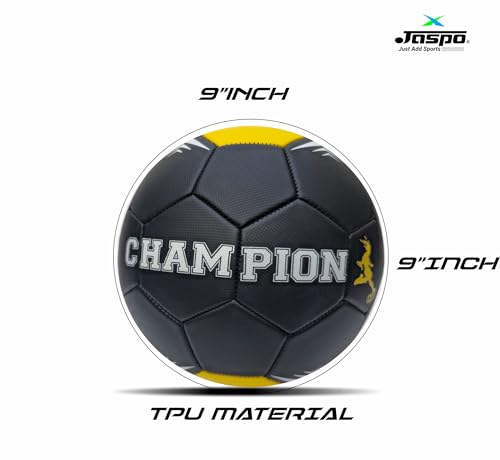 jaspo Soccer Champ Football, TPU Material, Machine Stitched, Size 5, Under 12 Years Age Group, 6 to 8 Lbs Inflation Football,Pump, Germany Black
