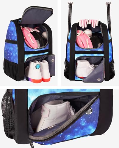MATEIN Softball Bag, Lightweight Baseball Backpack with Shoe Compartment, Baseball Bag with Fence Hook for TBall Bat & Equipment, Softball Gifts Catchers Backpack for Women Fit Catcher’s Mitt, Helmet - color: Galaxy Blue