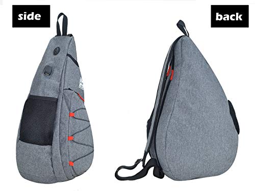 Tennis Bag for Men Women, Racquetball Pickleball Paddle Squash Sling Bags Crossbody Sports Backpack Adult with USB Charge Port - color: Gray