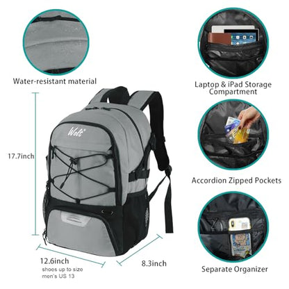 WOLT Basketball Backpack Large Sports Bag with Separate Ball Holder & Shoes Compartment, Best for Basketball, Soccer,Gym - color: LightGrey