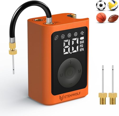ETENWOLF P300 Plus Ball Pump, Electric Basketball Pump Inflation and Deflation, with 3200 mAh Rechargeable Battery, Air Pump for All Sports Balls - color: vivid orange