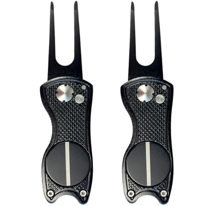 Against The Grain 5-in-1 Black Metal Golf Divot Tool with Magnetic Ball Marker, Includes Divot Repair Tool & Ball Marker - style: 2 Pack