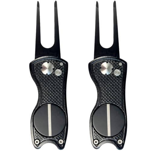 Against The Grain 5-in-1 Black Metal Golf Divot Tool with Magnetic Ball Marker, Includes Divot Repair Tool & Ball Marker - style: 2 Pack