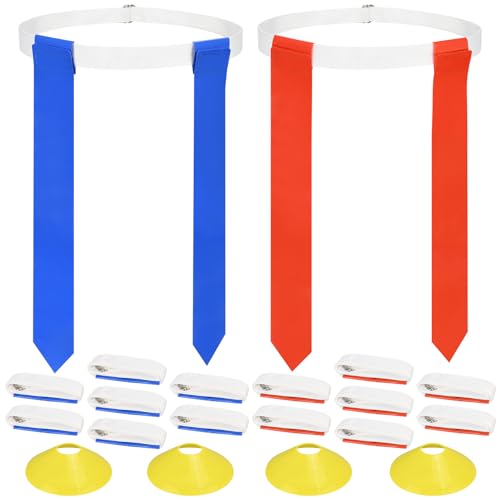 DkOvn Flag Football Set, Flag Football Belts with Flags, Easy Tear Away Belt for Youths, Adult Players of Flag Football - color: 14pcs(7 Blue+7 Red)
