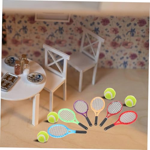 SUPVOX 6 Pcs Miniature Tennis Set, 1:12 Scale Dollhouse Sports Accessories with Rackets & Balls, Realistic Toy for Dolls, Room Decor, and Photography Props