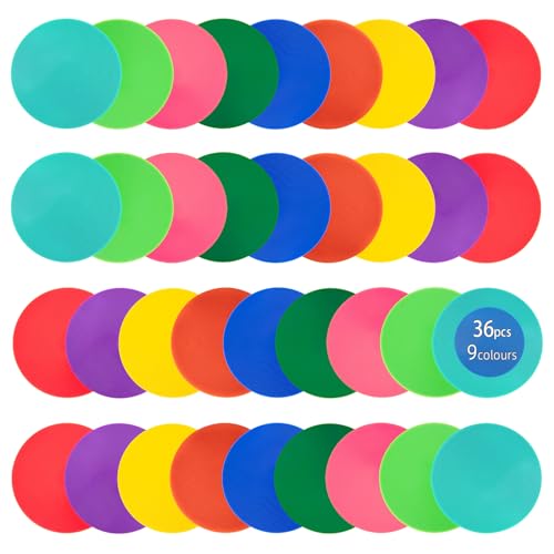 Spot Markers 4 Inch 9 Inch Non Slip Rubber Floor Markers Flat Field Cones Poly Dots for Soccer Basketball Sports Speed Agility Training and Drills - style: 9inch36pcs 9colors