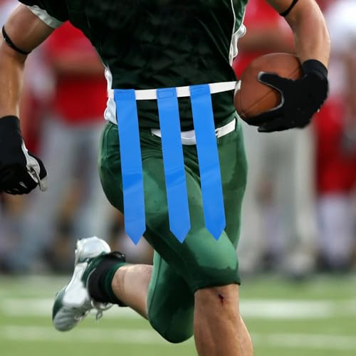 BESTonZON Flag Football Belt 3 Adjustable Flags 2pcs Set Blue and Green Youth and Adult Waist Strap and Games