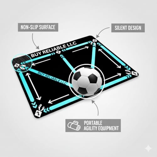 Football Footstep Training Mat – Soccer Agility Mat Non-Slip Silent Indoor & Outdoor Footwork Equipment for Speed Coordination & Ball Control
