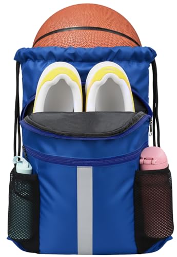 Drawstring Backpack with Shoes Bag Waterproof String Beach Bag for Sports Gym Swim（Royal Blue） - color: Royal Blue