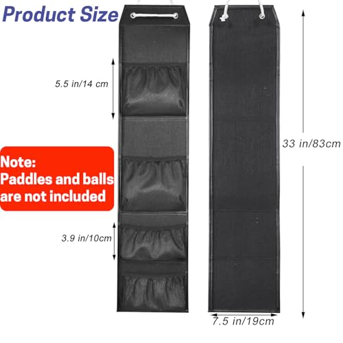 VISEMAN Ping Pong Storage Rack, Table Tennis Racket Holder Wall Mount Organizer for 4 Paddles and Balls - color: Long Black