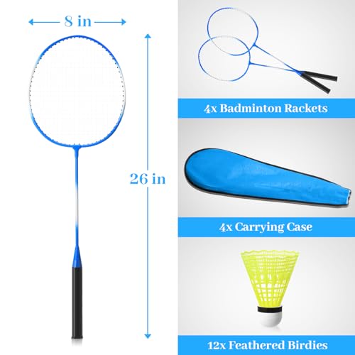 Woanger 8 Pack Badminton Rackets Set Including Badminton Racquets, Nylon Shuttlecocks and Carry Bag for Outdoor Backyard Games Beginners - color: Red & Blue