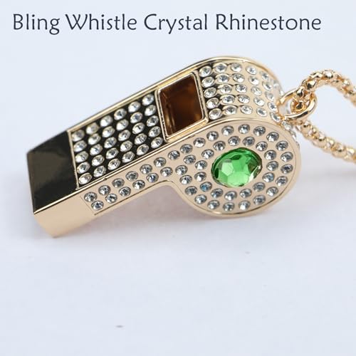 Whistle,Rhinestone Sports Whistle with Keychain for Coach/Referee/Training/Lifeguard/Teachers(Gold) - color: Green